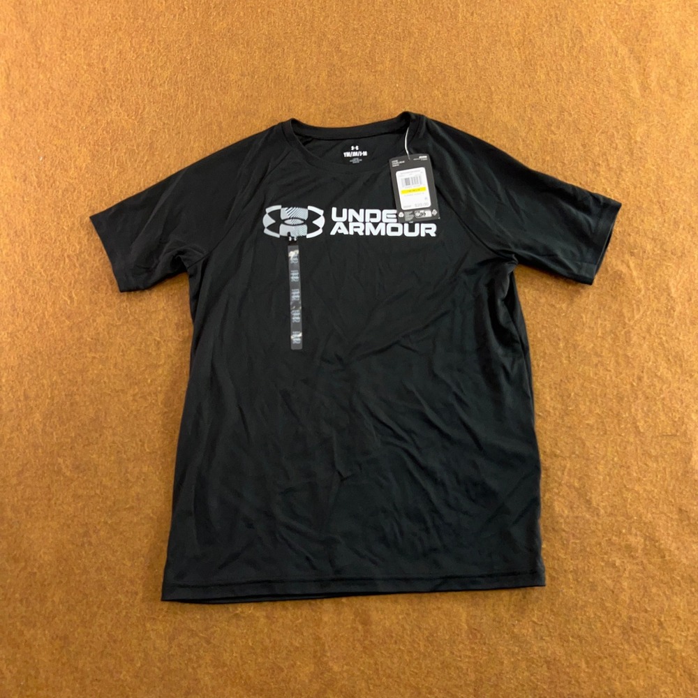 Under Armour Boys Medium Black Branded Velocity Graphic Logo T-Shirt NWT
